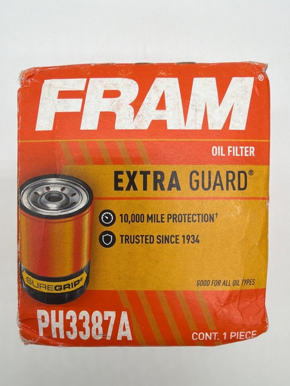 Fram Extra Guard PH3387A Oil Filter SureGrip Trusted Since 1934 10000 Mile Prote